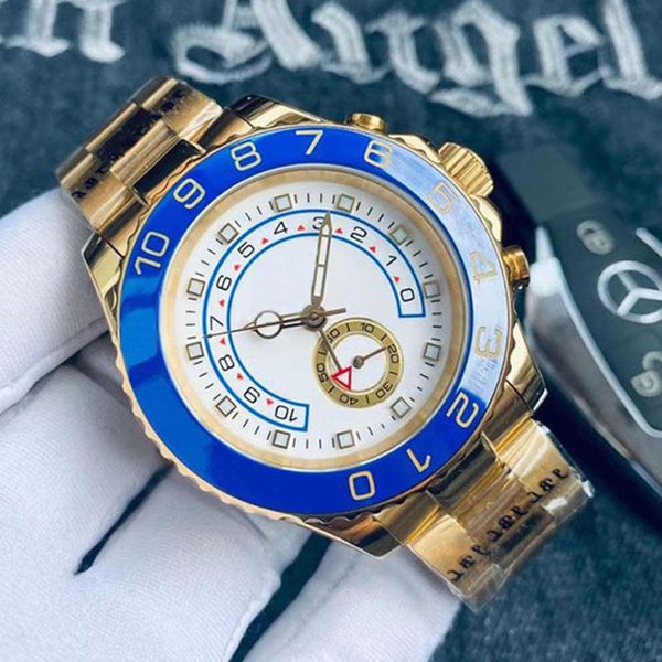 Master II relógios rosa ouro masculino relógio mecânico de luxo automático safira à prova de riscos azul cristal cerâmica movimento da hora mundial relógios masculinos