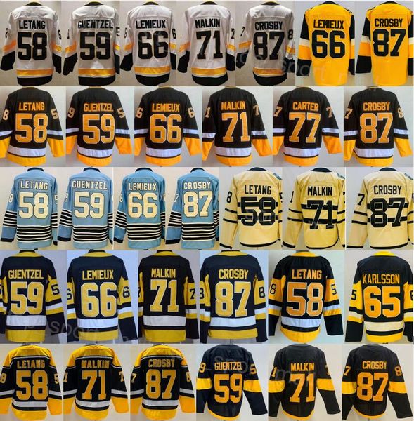 Herren Eishockey 87 Sidney Crosby Trikot 71 Evgeni Malkin 59 Jake Guentzel 58 Kris Letang 66 Lemieux Reverse Retro Stadium Series Centennial Classic Stickerei Sale