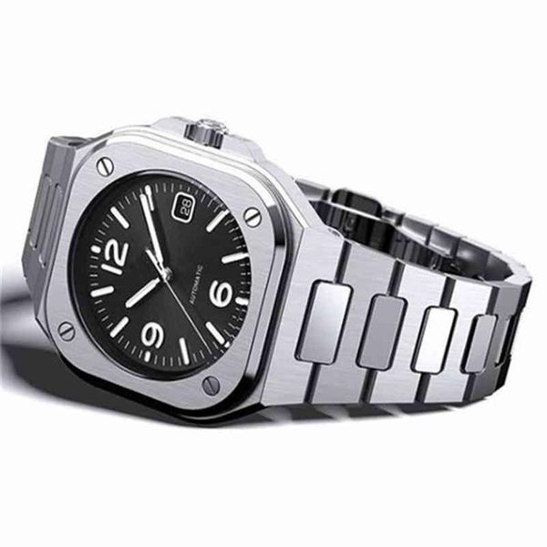 Bell Ross Masculino Premium Clássico Quadrado Quartzo Luxo Data Banda de Aço Relógio Montre Homme Relogio masculino299m