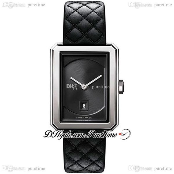 Boy-Friend H6585 Orologio svizzero da donna al quarzo Cassa in acciaio medio Quadrante nero guilloché Cinturino in pelle Orologi da donna Puretime F01a1300z