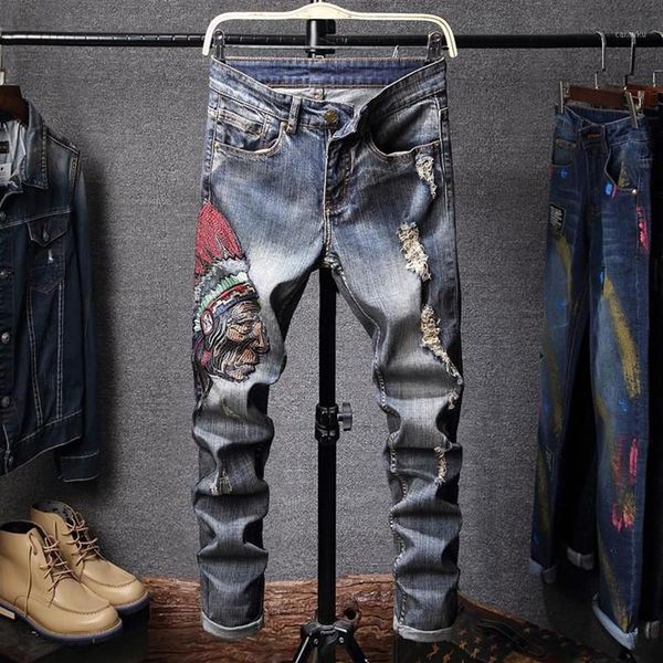 Jeans da uomo Pantaloni denim oversize Indiani di alta qualità Ricami Retro Strappati Streetwear Abbigliamento uomo dritto BF1701337T