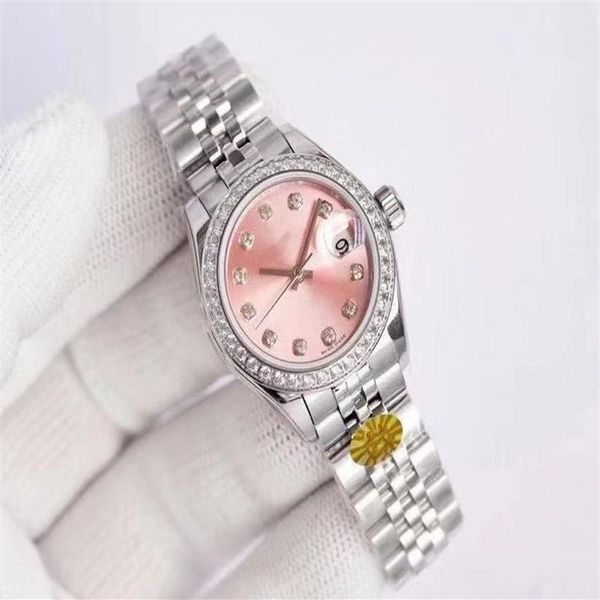 Alta qualidade 26mm moda ouro senhoras vestido relógio diamante dial safira mecânica automática relógios femininos pulseira de aço inoxidável 298q