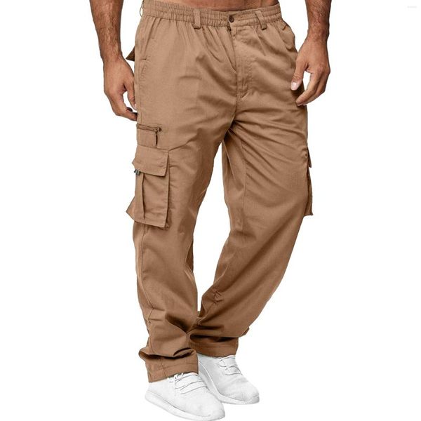 Calça masculina de bolso lateral cargo cargo externo sólido cintura esticada casual fit stain esporte de primavera mole de primavera relaxada Festa relaxada