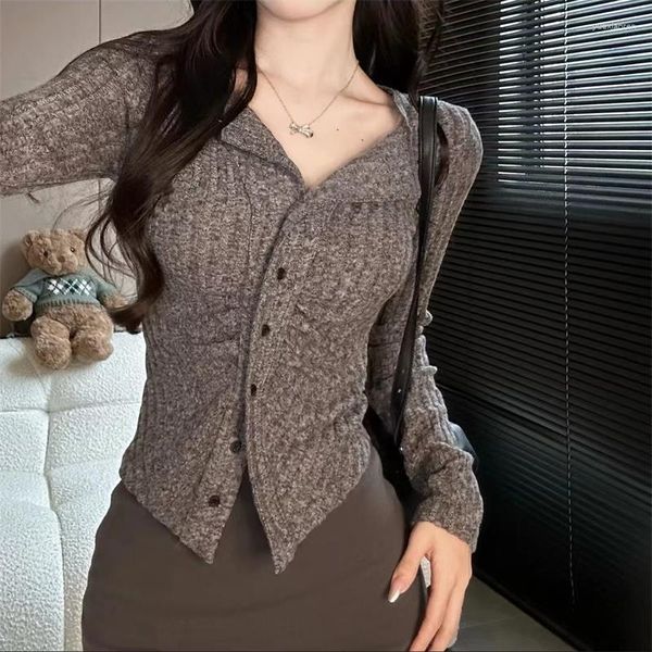 Kadın Sweaters Sonbahar ve Kış V yakalı uzun kollu örgü hırka kazak ince fit üst moda kısa Korece