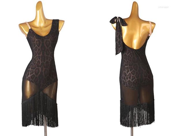 Bühnenkleidung Advanced Latin Dance Rock Frauen Schwarz Sexy Quaste Rumba Samba Spiel Kleid Erwachsene Wettbewerb Tanzen Kleider