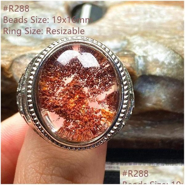 Cluster Ringe Top Natürlicher Geist Phantom Quarz Ring Für Männer Glück Heilung Kristall Perlen Garten Sier Einstellbare Größe Schmuck Drop Delive Dhosm