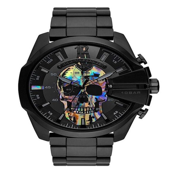 Orologio completamente nero Steampunk Skull Acciaio inossidabile Scheletrato Orologi al quarzo da uomo Orologio DZ di marca superiore DZ4582 DZ4576292b