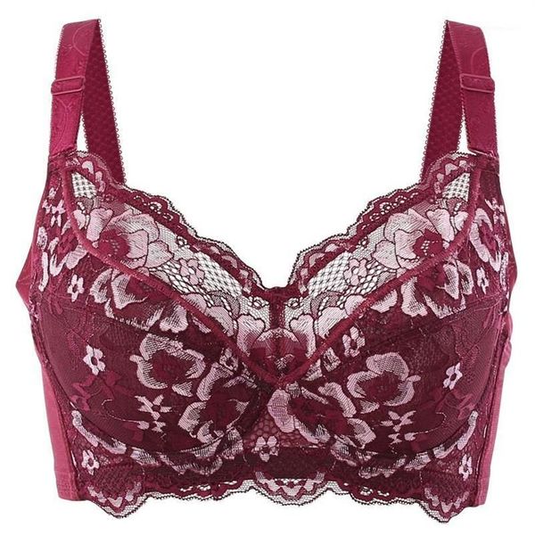 Sutiãs 34 36 38 40 42 44 46 48 B C D E F G H BAICLOTHING Big Size Womens Cobertura Completa Underwire Lace Floral Bordado Bra Lingerie248W