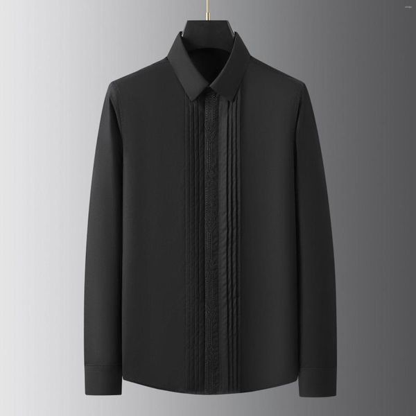 Camicie casual da uomo Camicia ricamata con abbottonatura di lusso per uomo 2023 Camicetta da smoking a maniche lunghe autunno slim fit da uomo d'affari sociale