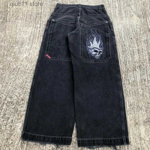 Calças de brim masculinas y2k baggy harajuku hip hop impressão preto denim calças masculinas femininas streetwear 2023 nova moda rock punk calças de perna larga t231003