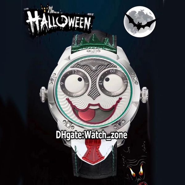 TWF V3S Konstantin Chaykin Fase da Lua Coringa Vampiro Halloween Dial NH35A Relógio Automático Masculino Verde Interior Vermelho Lenço de Aço Couro 250F