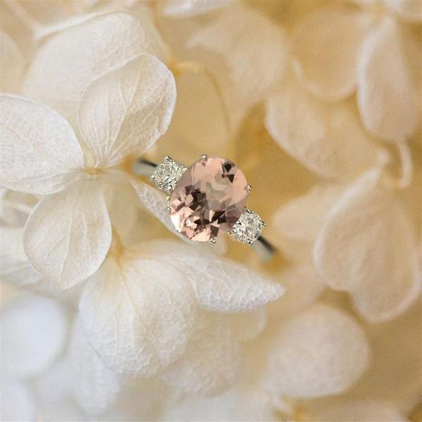 Anel de pedra preciosa natureza morganite rosa azul 925 prata esterlina joias de casamento femininas cnt 66 anéis295z
