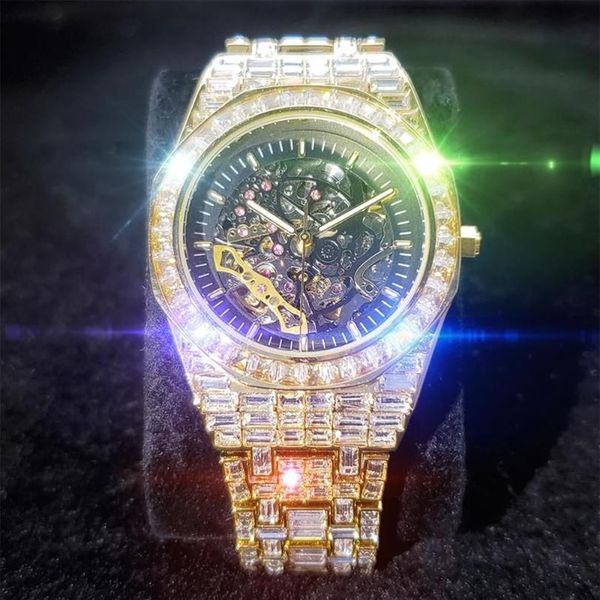 Relojes de pulsera MISSFOX Hollow Mechanical Man Reloj de pulsera Square Diamond Iced Out Relojes Gentleman Luxury High-end Men Watch Business293e