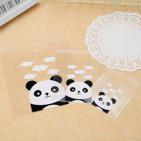 Geschenkpapier 100 teile/los Niedliche Panda-Kopf-Süßigkeitskeks-Selbstklebebeutel Umweltfreundliche Kunststoff-Party-Festival-Dekorationstasche Weihnachtsverzierung