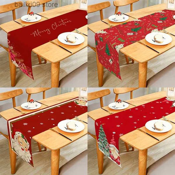 Decorazioni natalizie Foresta di Natale Renne Ornamenti Babbo Natale Nani Runner rosso per tavolo da pranzo domestico Festival Decorazioni per feste Dimensioni multiple T231003