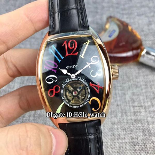 COLOR DREAMS 8880 Aeter Nitasi Schwarzes Zifferblatt Tourbillon Automatische Herrenuhr Roségoldgehäuse Lederarmband Hochwertige Herrenuhren273H