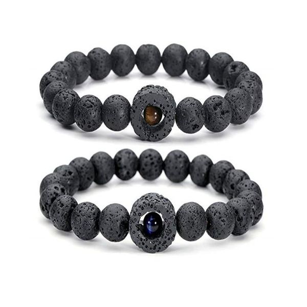 Charme pulseiras círculo masculino 10mm preto lava pedra grânulos encantos pulseira diy difusor de óleo essencial homem olho energia jóias 6170635 gota dh7za