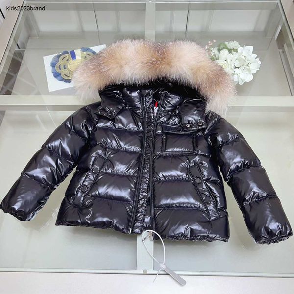 Designer bebê para baixo jaquetas criança inverno roupas quentes tamanho 100-150 cm prata raposa gola de pele com capuz jaqueta para meninos menina oct05