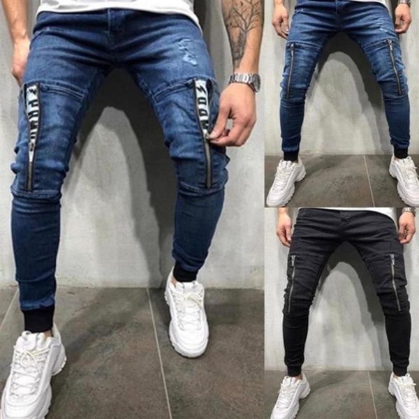 Jeans maschile maschile magro snello vestito strappato blu grande e alto blu per uomini in difficoltà elastica m-3xl342j