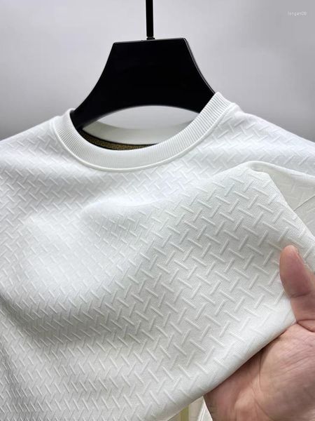 Camisas masculinas de alta qualidade em torno do pescoço camisola de luxo topo 2023 primavera e outono moda cor sólida waffle esportes casual pulôver