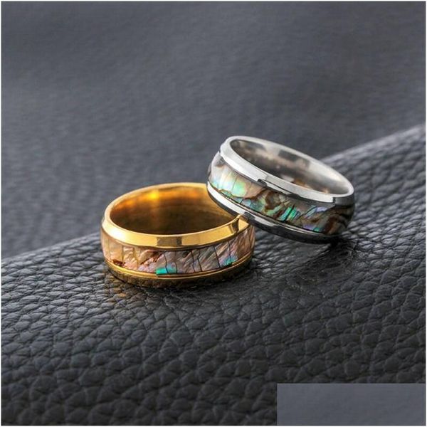 Cluster Ringe Damenschmuck Party Ring Herren Band Abalone Muschel Inlay Edelstahl Drop Lieferung Dh9Pw