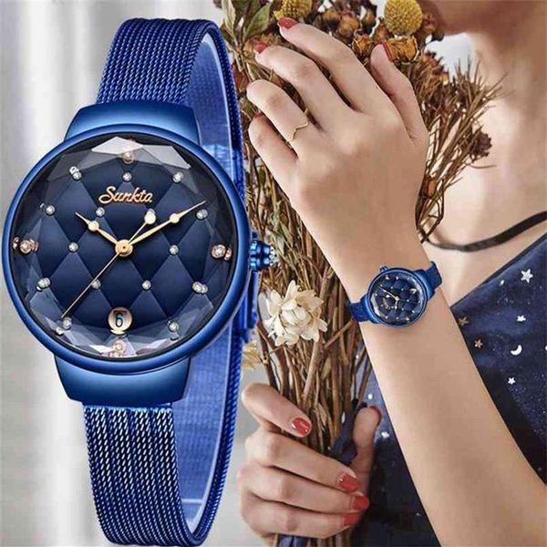 Mulheres moda azul relógio de quartzo senhora casual à prova dwaterproof água simples relógio de pulso presente para meninas esposa saat relogio feminino caixa 2106242653