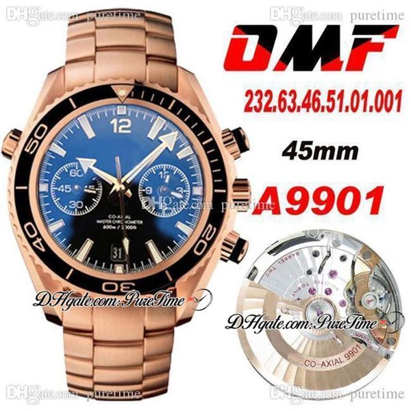 OMF Cal A9901 Cronógrafo Automático Relógio Masculino Rosa Ouro Preto Moldura Polida Pulseira de Aço Inoxidável 232 63 46 51 01 001 Super E254J