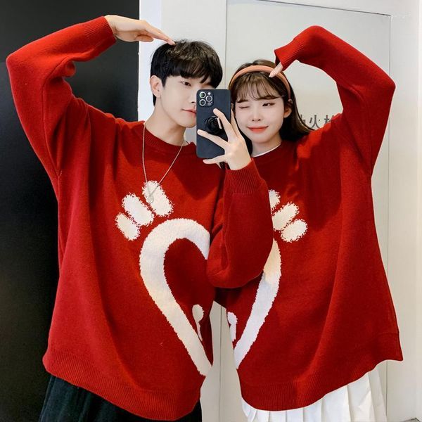 Maglioni da uomo Coppia maglione natalizio Uomo e donna Girocollo Addensare Autunno Inverno Anno Pullover Rosso Amore lavorato a maglia