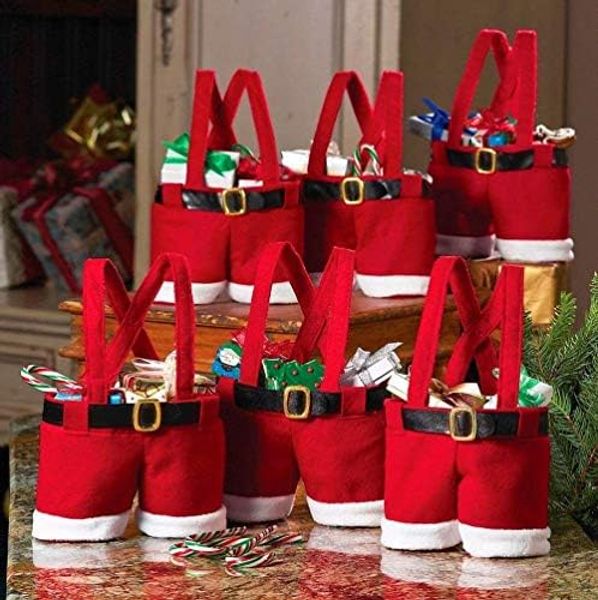 10 шт., большой размер, рождественский мешок для конфет, держатели для вина, брюки Санта, сумки для подарков и лакомств с ручкой, портативные подарочные корзины для конфет, подарочная упаковка для свадьбы