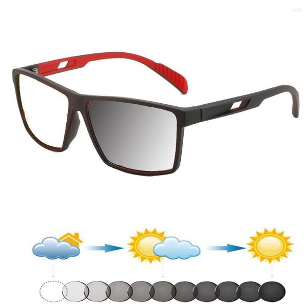 Óculos de sol retangular tendência ao ar livre quadrado oversized quadro confortável nariz almofadas moda pochromic cinza leitura óculos 0.75 a 4