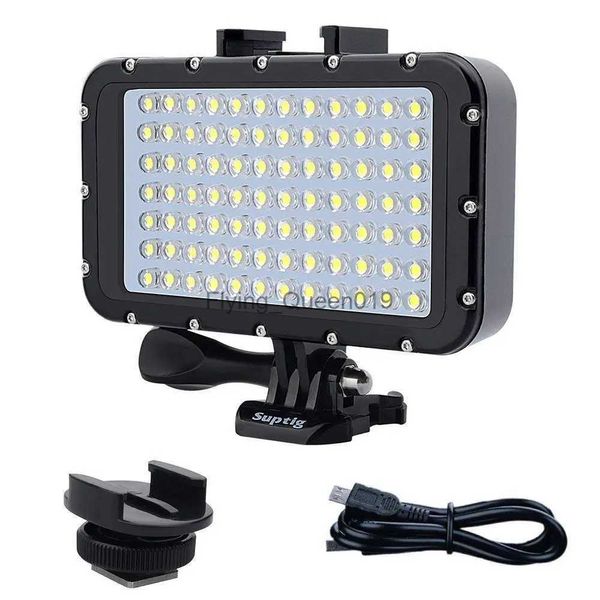 Flash Heads Suptig 84 LED Yüksek Güçlü Dimmorable Su Geçirmez LED Video Işık Su Geçirmez 164ft (50m) Kahraman için 5 4 3 Yi SLR Kamera YQ231003