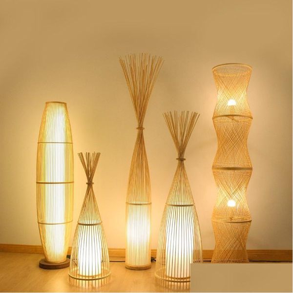 Stehlampen Japanische Bambuslampe Tatami Chinesische Zen Teestube Lichter Nordic Wohnzimmer Schlafzimmer Studie Vertikale Fischerei Drop Lieferung Lightin Dh13P