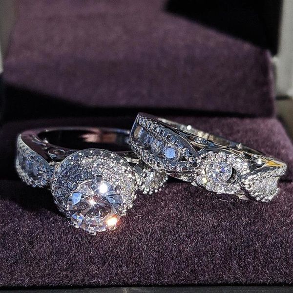 Anelli a grappolo 2021 Set di anelli di nozze in argento sterling 925 di lusso per le donne Regalo di anniversario della signora Goccia Venerdì nero R5080218W