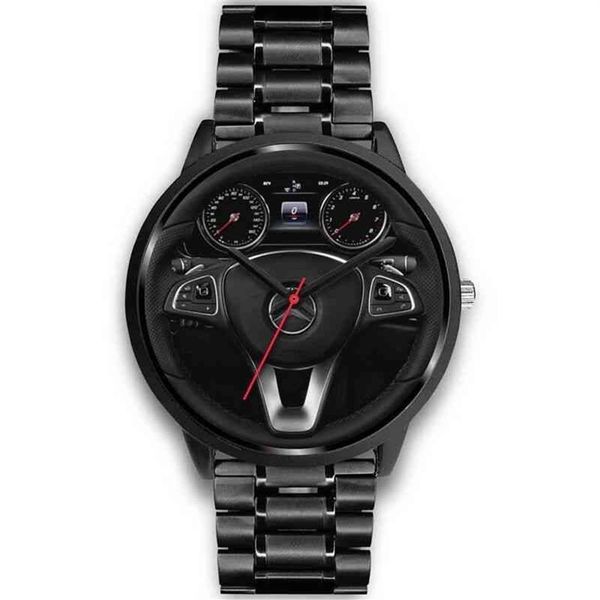 2022 novos homens de luxo metal personalizado volante do carro velocímetro manchas banda aço roda carro quartzo watch2979