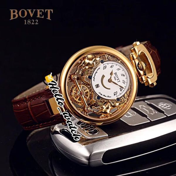 40 мм Bovet 1822 Tourbillon Amadeo Fleurie Часы Кварцевые мужские часы Корпус из желтого золота со скелетонизированным циферблатом Коричневый кожаный ремешок HWBT Hello 2692