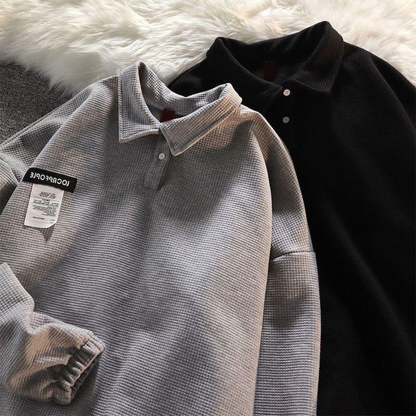 T-shirt da uomo Waffle Grey Felpa da uomo Coreano Harajuku Patchwork Felpe con cappuccio 2024 Autunno Pullover Felpe casual Couverture Colletto Abbigliamento