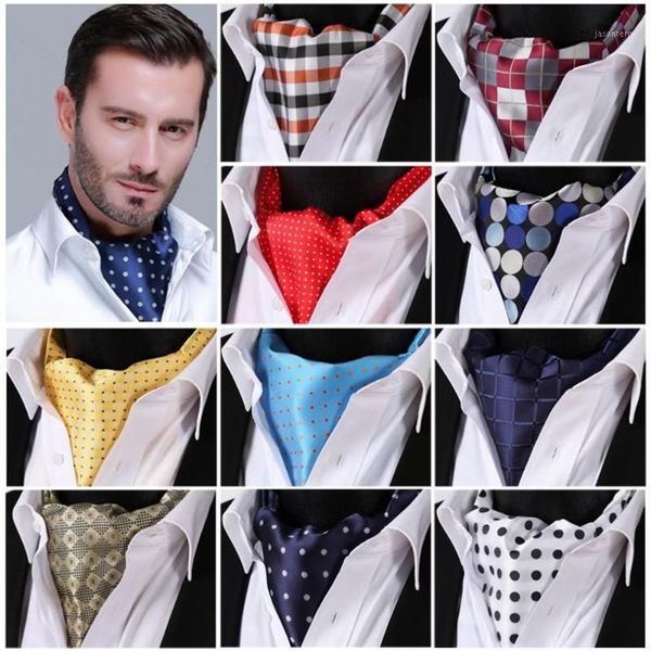 Gravatas de pescoço bolinhas xadrez 100% seda ascot cravat casual lenços jacquard tecido festa ascot1210o