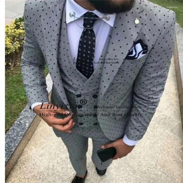 Herrenanzüge Mode Dot Herren Für Hochzeit Casual Bräutigam Smoking Slim Fit Business Männliche Blazer Weste Hosen Outfit 3 Stück Kostüm Homme