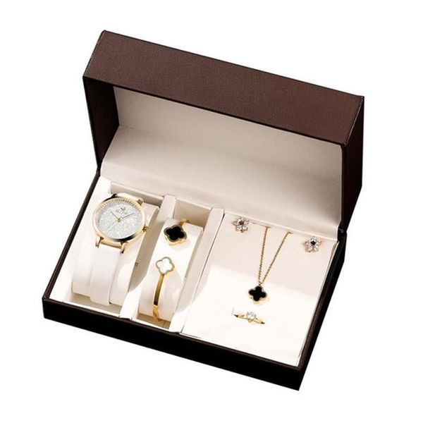 Armbanduhren 5 teile / satz Luxus Damenuhr Set Edelstahl Jewerly Quarz Frauen Uhren Geschenk Titan Armband Montre Femme257h