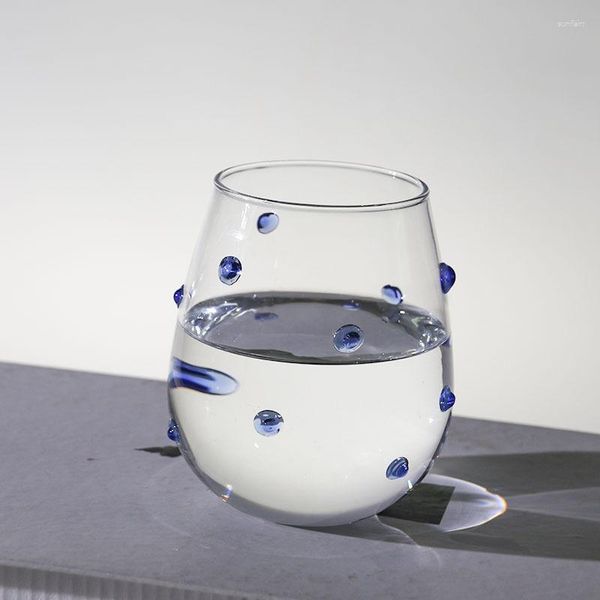 Bicchieri da vino Amazon Creative Tazza da tè in vetro borosilicato alto irregolare in vetro a pois blu