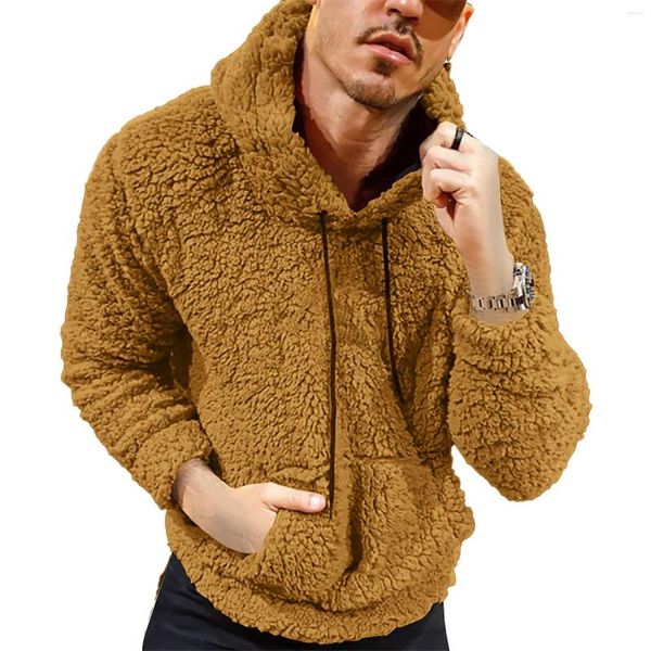 Felpe con cappuccio da uomo Uomo Autunno H Felpa con cappuccio Fuzzy Fleece Tinta unita Manica lunga Coulisse Con cappuccio Abbigliamento maschile Primavera Atletica Sudadera