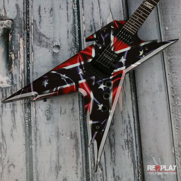 Handarbeit Dimbag Darrell Razorback Rebel Confederate Flag Rote E-Gitarre Floyd Rose Tremolo Bridge Dime Razor Inlay Grover Mechaniken Schwarze Hardware Whammy Bar