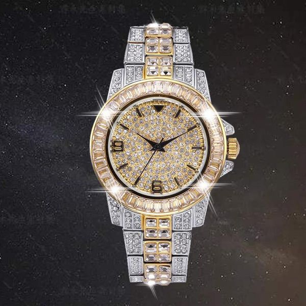 Aaa cz bling diamante relógio masculino papel 18k banhado a ouro gelo fora quartzo relógios de pulso gelado para masculino relógio de pulso à prova dwaterproof água ho288l