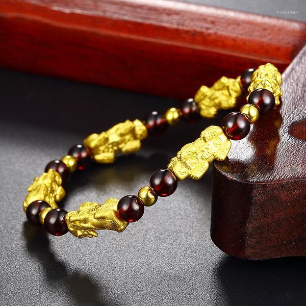 Браслеты-подвески Классические женские модные золотые цвета Богатство Lucky Pi Xiu Обсидиан Агат Ювелирные изделия в буддизме Праздничный браслет в память