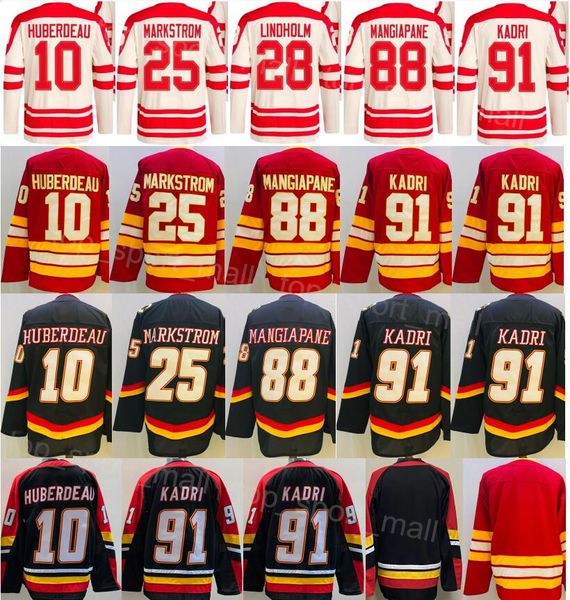 Herren Heritage Classic Hockey 91 Nazem Kadri Trikot 10 Jonathan Huberdeau 25 Jacob Markstrom 28 Elias Lindholm 88 Andrew Mangiapane Reverse Retro Stitched Team Color