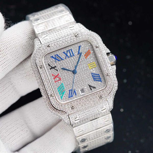Armbanduhren Armbanduhr Diamanten Herrenuhr Automatische mechanische Uhr 40 mm mit diamantbesetztem Stahlarmband VVS1 GIA Wristwatc271H