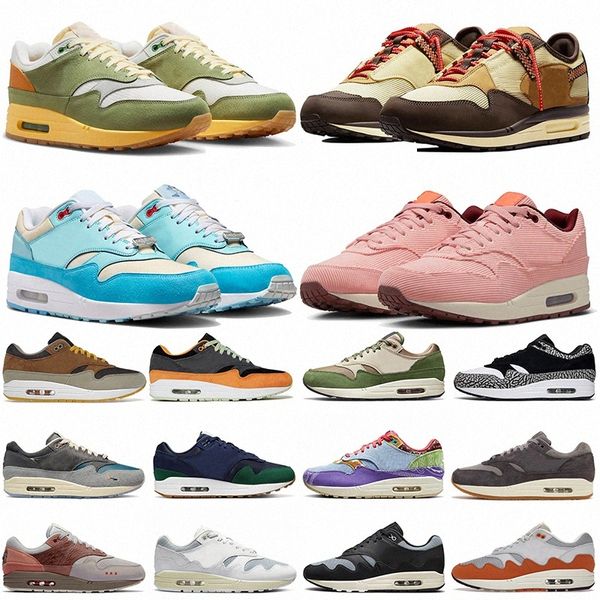 Mens Mulheres 1 87 Running Shoes Parra Branco Vermelho Aniversário Laranja Aqua Criado Elefante Patch 1s 87s Homens Jogging Caminhadas Esportes Sapatilhas Treinadores F71s #