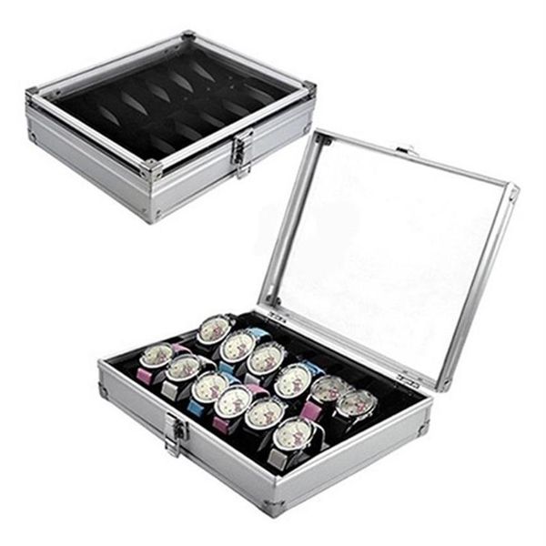 Bolsas de jóias sacos caixa de metal relógio de armazenamento caso liga de alumínio útil 6 12 grade slotsjóias relógios alumínio display181a