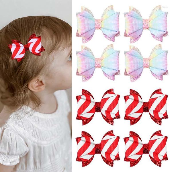 Acessórios de cabelo Oaoleer 2 Pçs / set Glitter Bow Clips para Bebês Meninas Bonito Stripe Bowknote Pin Barrette Kids Headwear