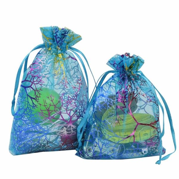 Sacchetti regalo in organza corallina Sacchetti per imballaggio di gioielli con coulisse Sacchetti regalo per bomboniere per feste Design Borsa per caramelle trasparente con doratura Patt324Z